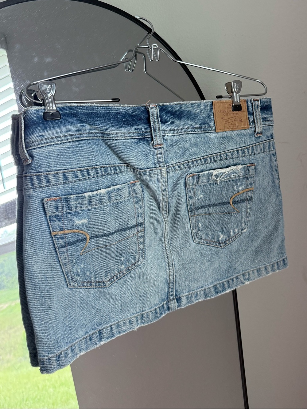 Y2K American Eagle Distressed Denim Micro Mini Skirt Size 4 Retro Vintage